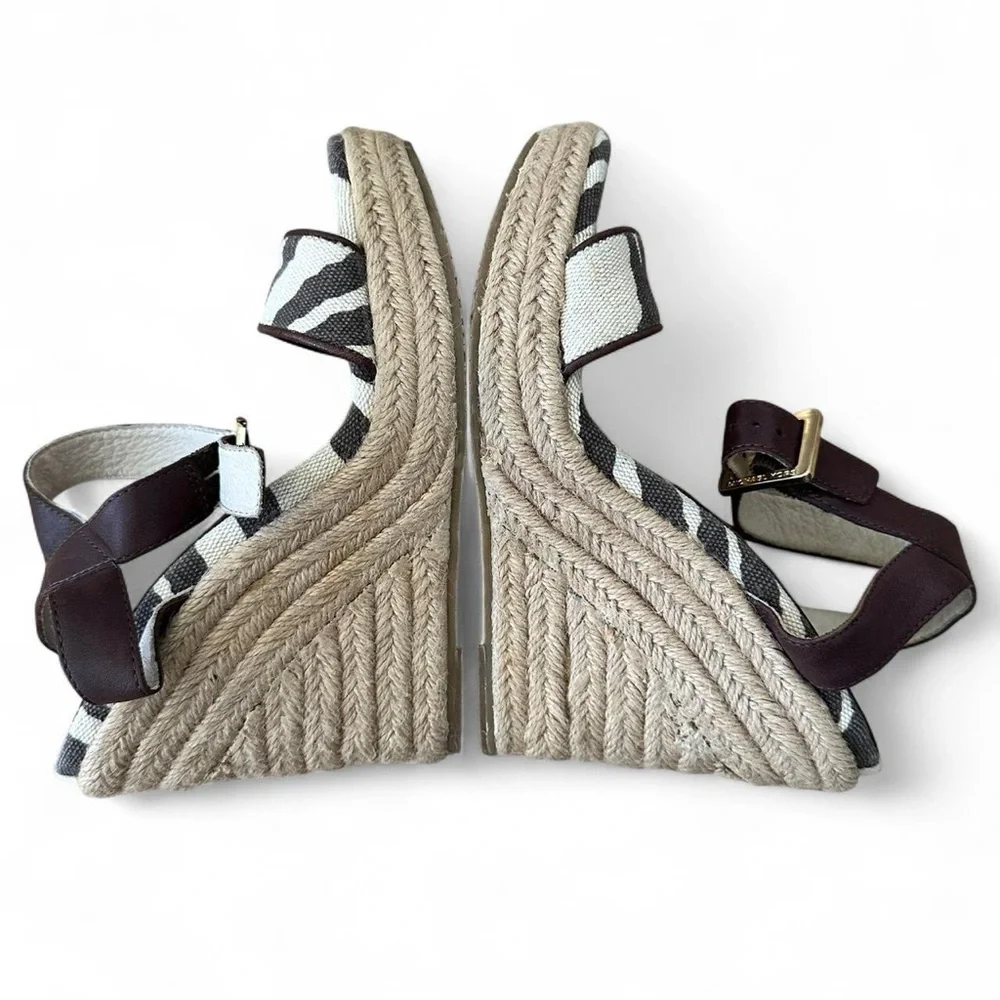 Michael Kors Zebra Print Espadrilles Wedge Ankle Strap High Heels Size: 6